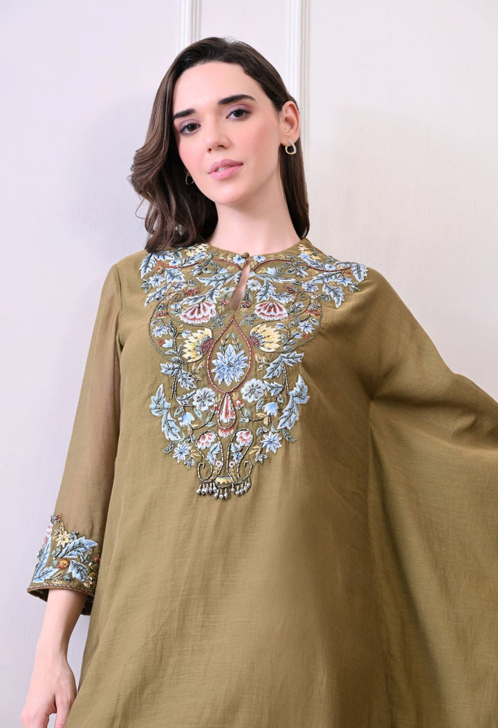 A comfortable yet elegant olive kaftan - style dress - samantchauhan Apparel &amp; Accessories