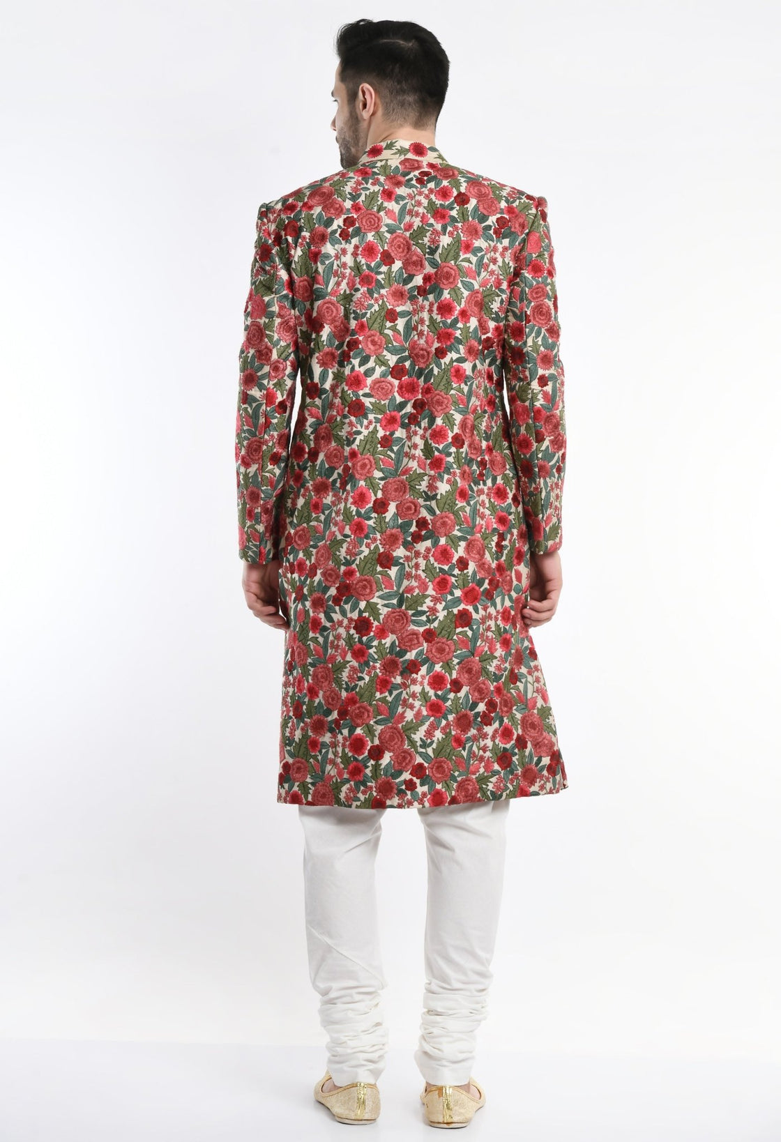 A cotton silk sherwani surfaced with intricate silk yarn embroidery. - samantchauhan Apparel & Accessories