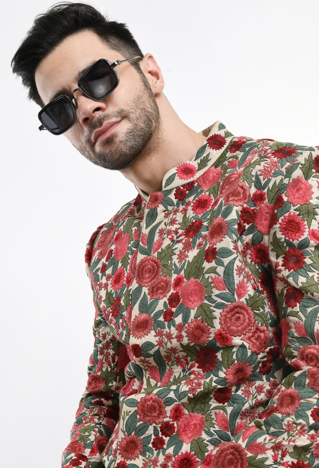 A cotton silk sherwani surfaced with intricate silk yarn embroidery. - samantchauhan Apparel &amp; Accessories
