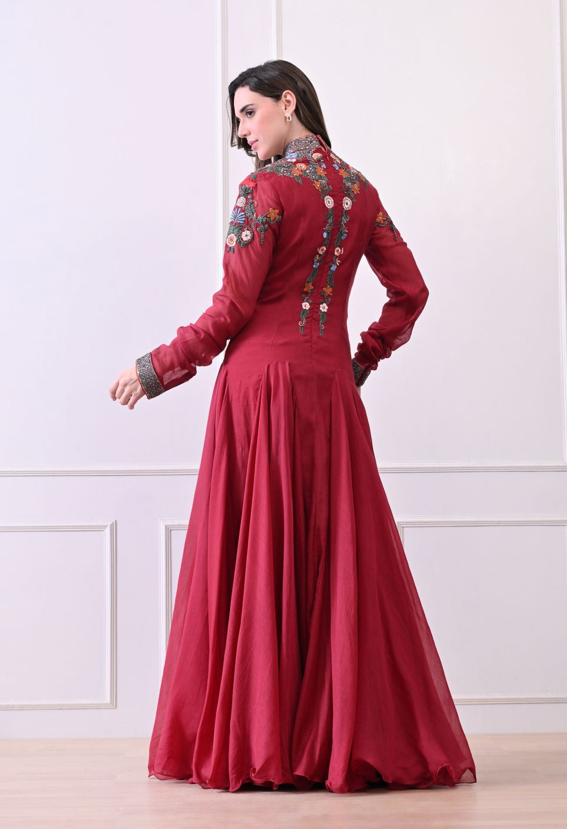 A elegant maroon floor - length anarkali - style dress - samantchauhan Apparel & Accessories