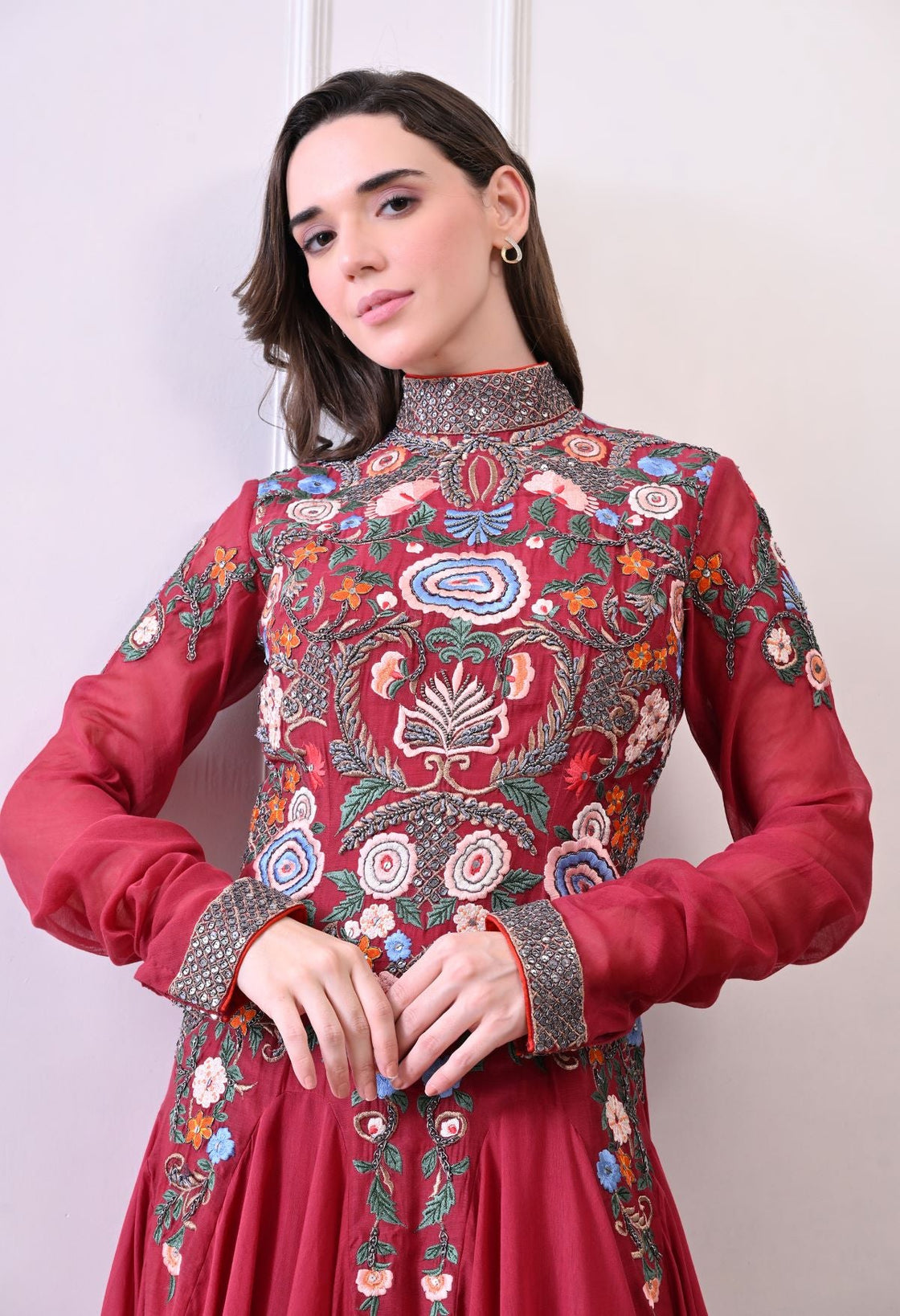 A elegant maroon floor - length anarkali - style dress - samantchauhan Apparel & Accessories
