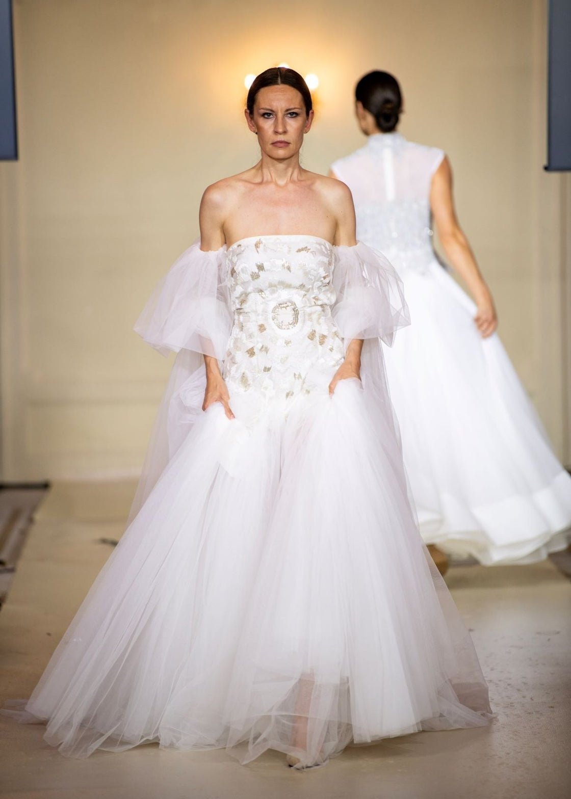 A enchanting off - shoulder gown features a structured embroidered bodice - samantchauhan Apparel & Accessories