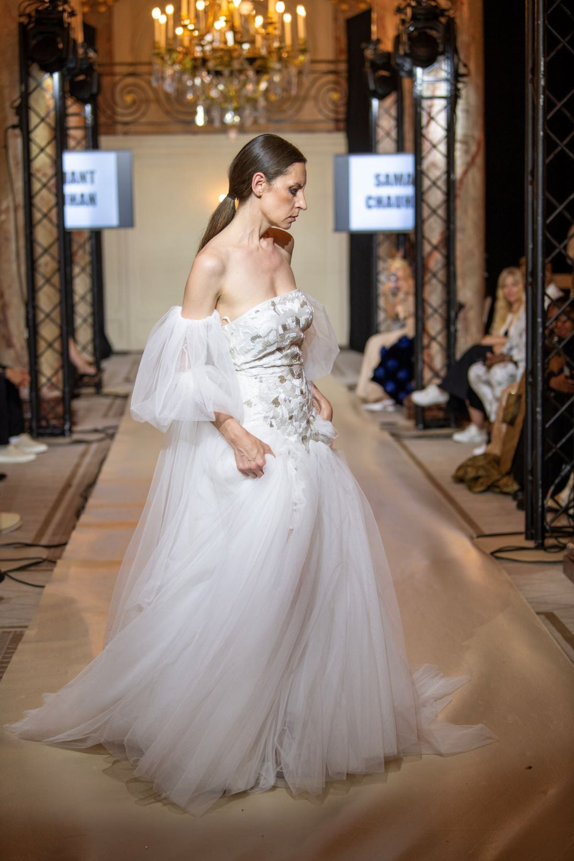 A enchanting off - shoulder gown features a structured embroidered bodice - samantchauhan Apparel & Accessories