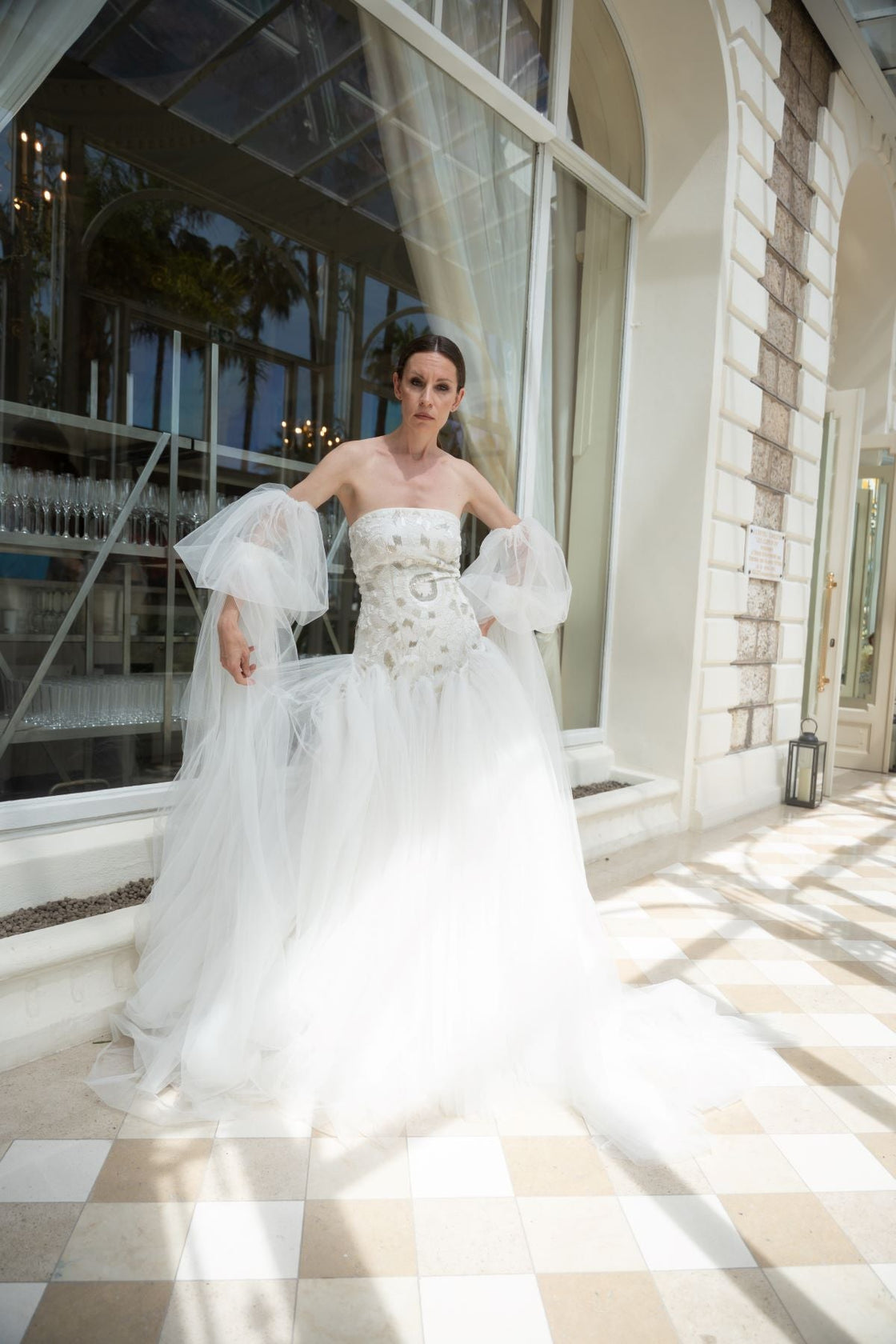 A enchanting off - shoulder gown features a structured embroidered bodice - samantchauhan Apparel & Accessories