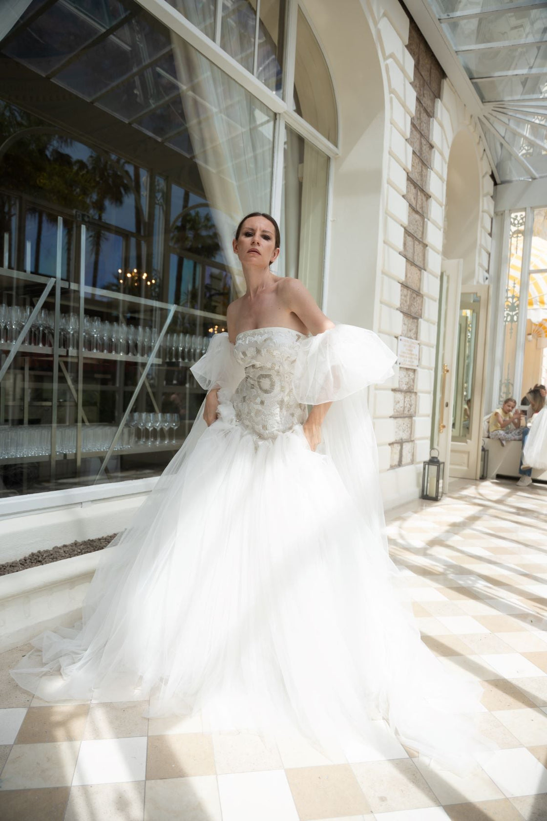 A enchanting off - shoulder gown features a structured embroidered bodice - samantchauhan Apparel & Accessories
