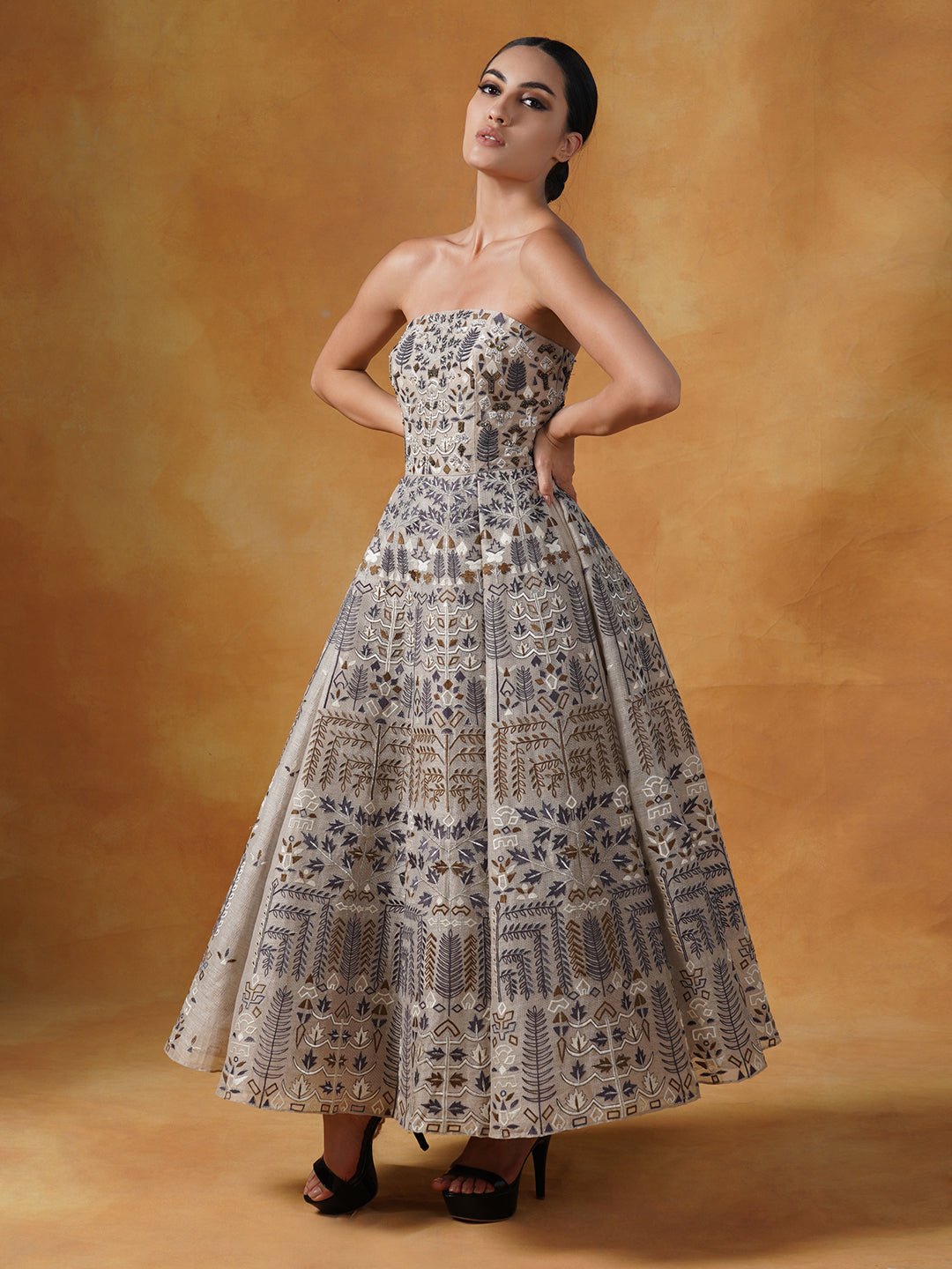 A gorgeous tube gown in linen silk that is beautifully embroidered in silk yarns. - samantchauhan Apparel &amp; Accessories