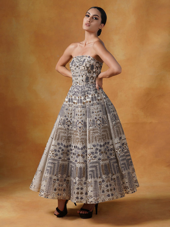 A gorgeous tube gown in linen silk that is beautifully embroidered in silk yarns. - samantchauhan Apparel &amp; Accessories
