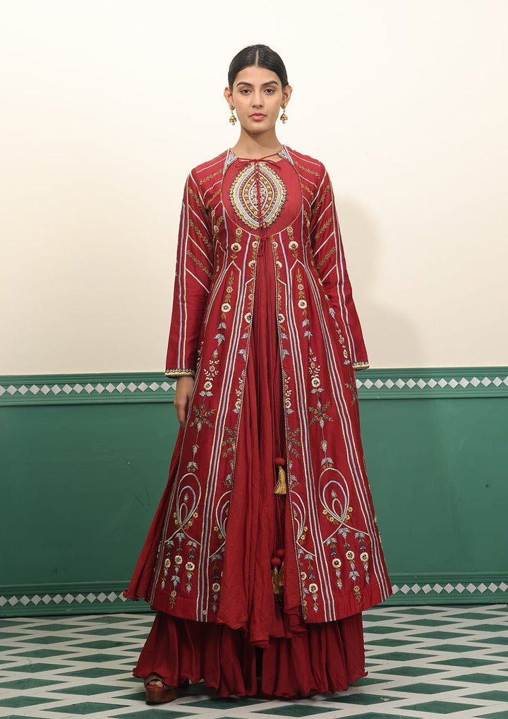 A line front open dress with geometric embroidery - samantchauhan Apparel &amp; Accessories
