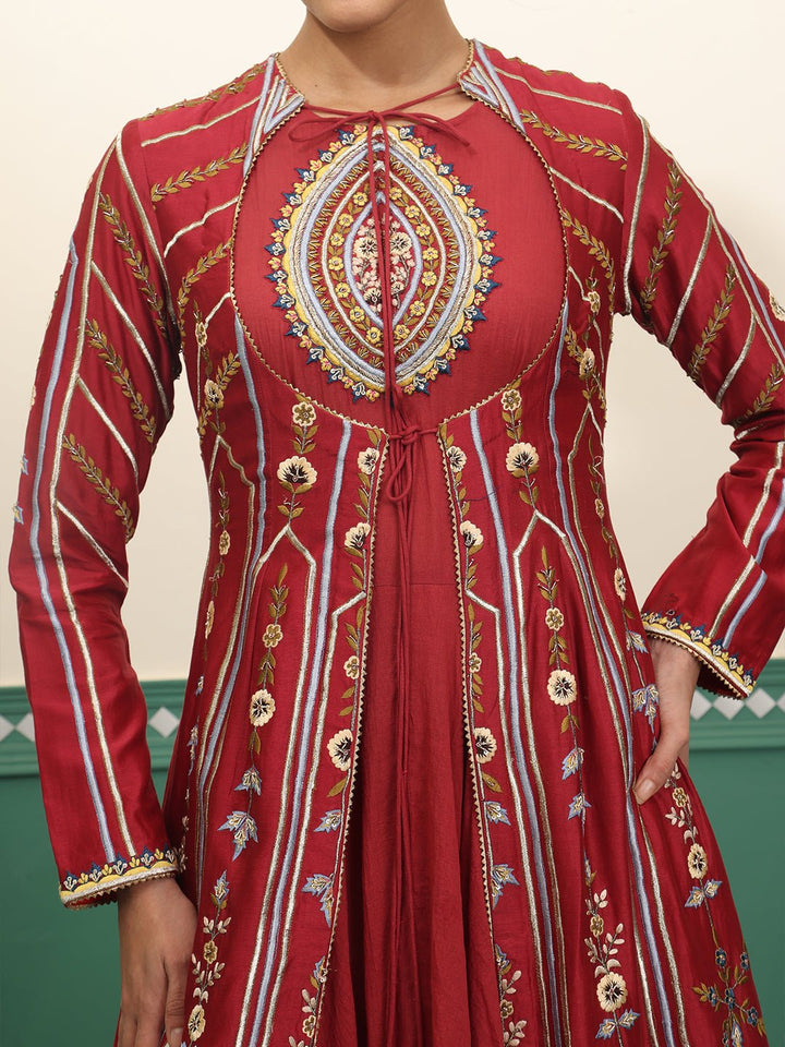 A line front open dress with geometric embroidery - samantchauhan Apparel &amp; Accessories