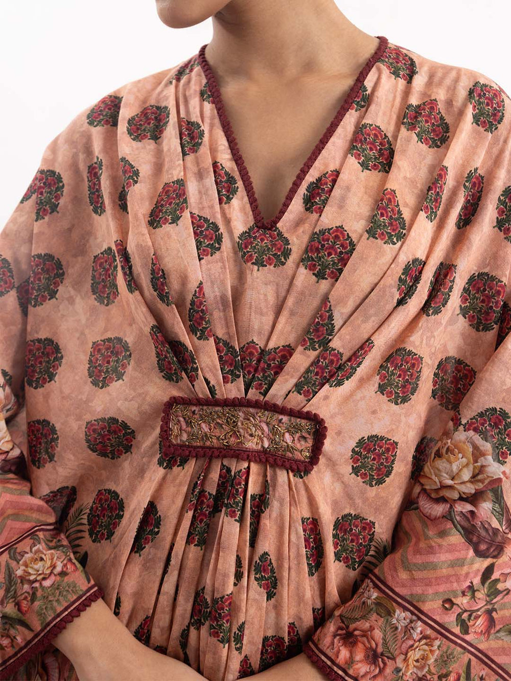 A peach printed cotton silk kaftan - samantchauhan Apparel & Accessories