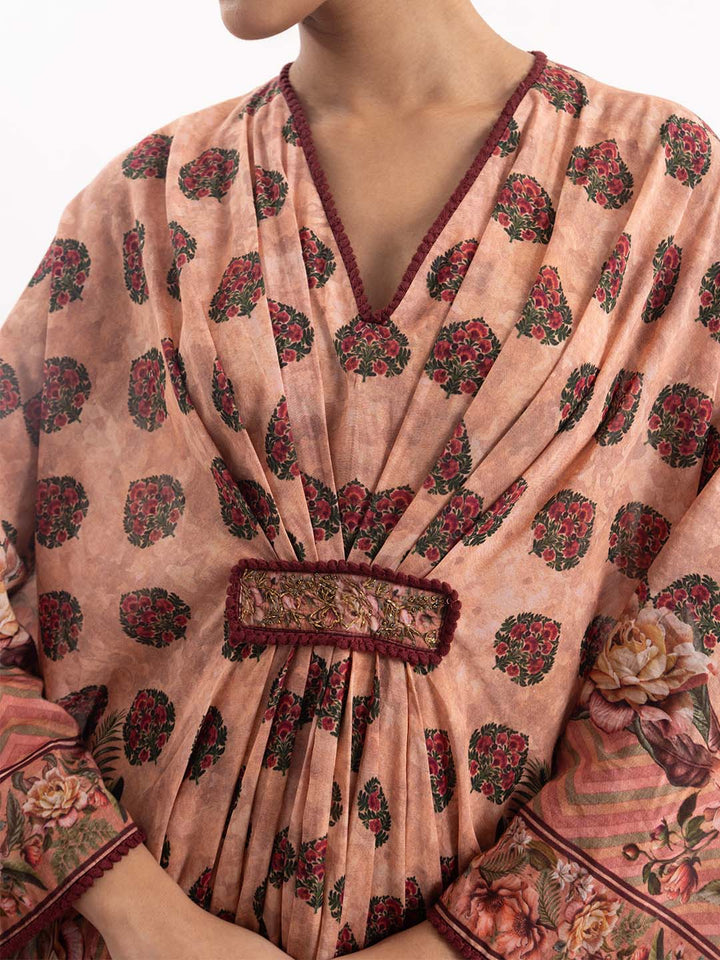 A peach printed cotton silk kaftan - samantchauhan Apparel &amp; Accessories