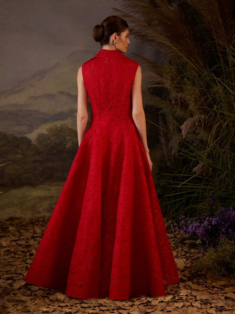 A Red net Texture embroidery jacket and inside tube top with dhoti - samantchauhan Apparel & Accessories