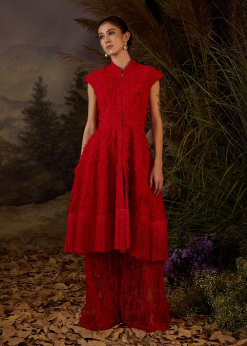 A red Textured short dress - samantchauhan Apparel & Accessories