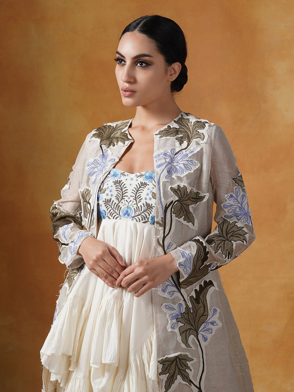 A ruffle, asymmetric cotton tube dress with embroidered jacket - samantchauhan Apparel & Accessories