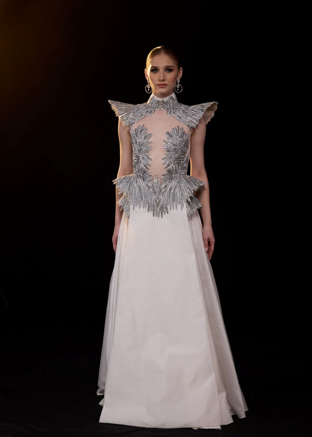 A striking evening gown featuring a sculptural - samantchauhan Apparel & Accessories