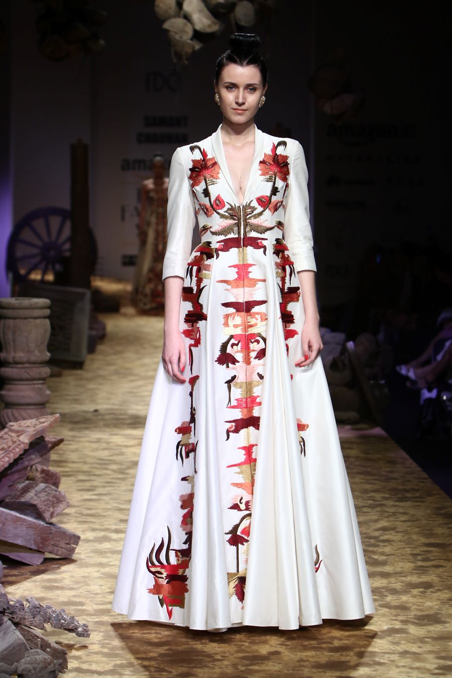 Abstract Embroidery showcased on ivory cotton silk Gown - samantchauhan