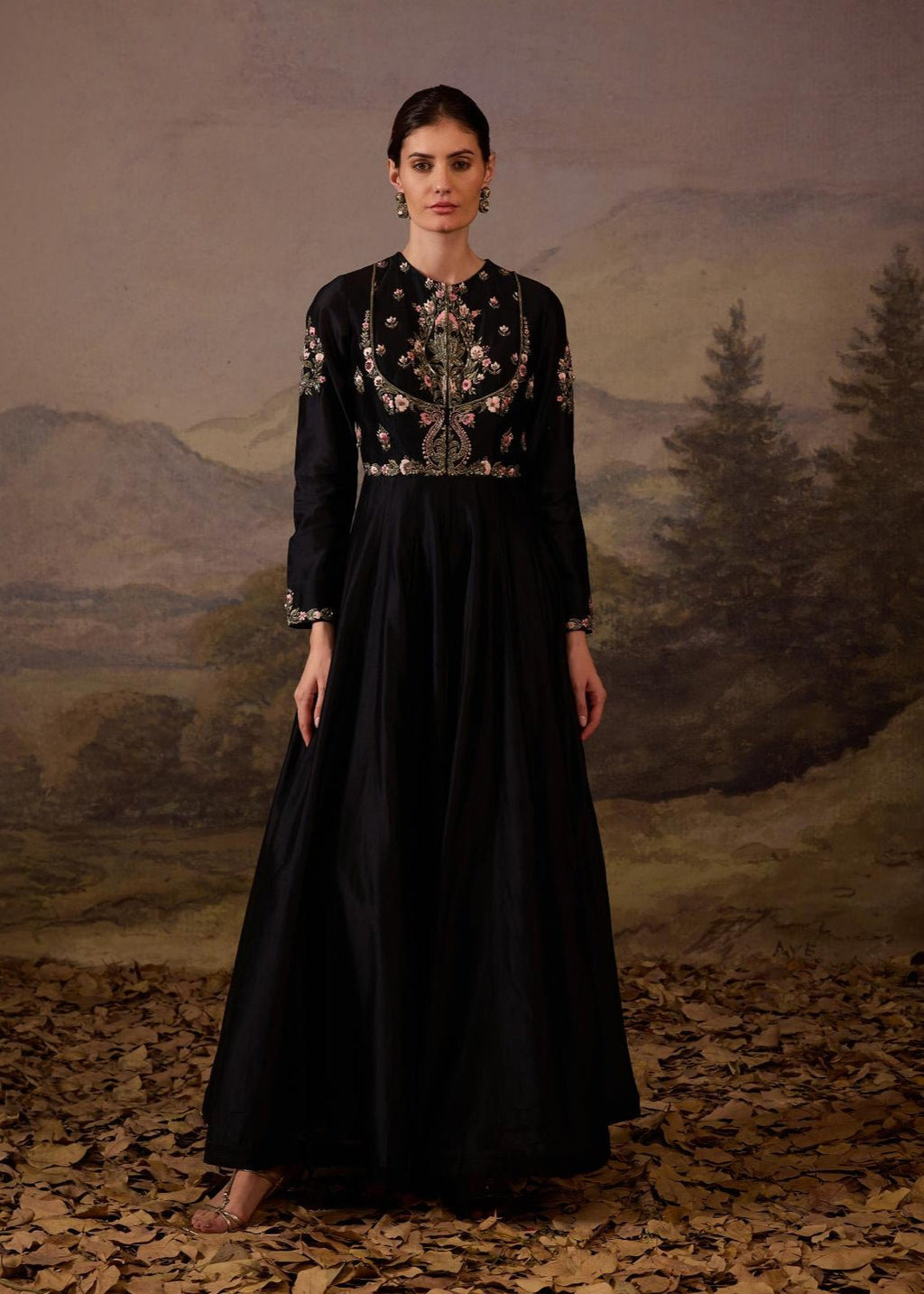 An elegant black gown with exquisite floral and ornate embroidery - samantchauhan Apparel & Accessories