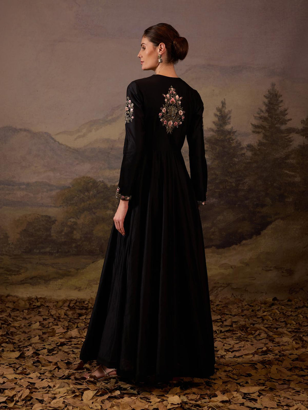 An elegant black gown with exquisite floral and ornate embroidery - samantchauhan Apparel & Accessories
