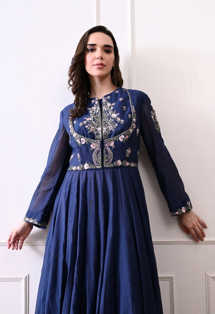 An elegant blue gown with exquisite floral and ornate embroidery - samantchauhan Apparel &amp; Accessories