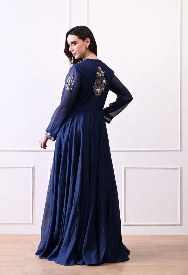 An elegant blue gown with exquisite floral and ornate embroidery - samantchauhan Apparel &amp; Accessories