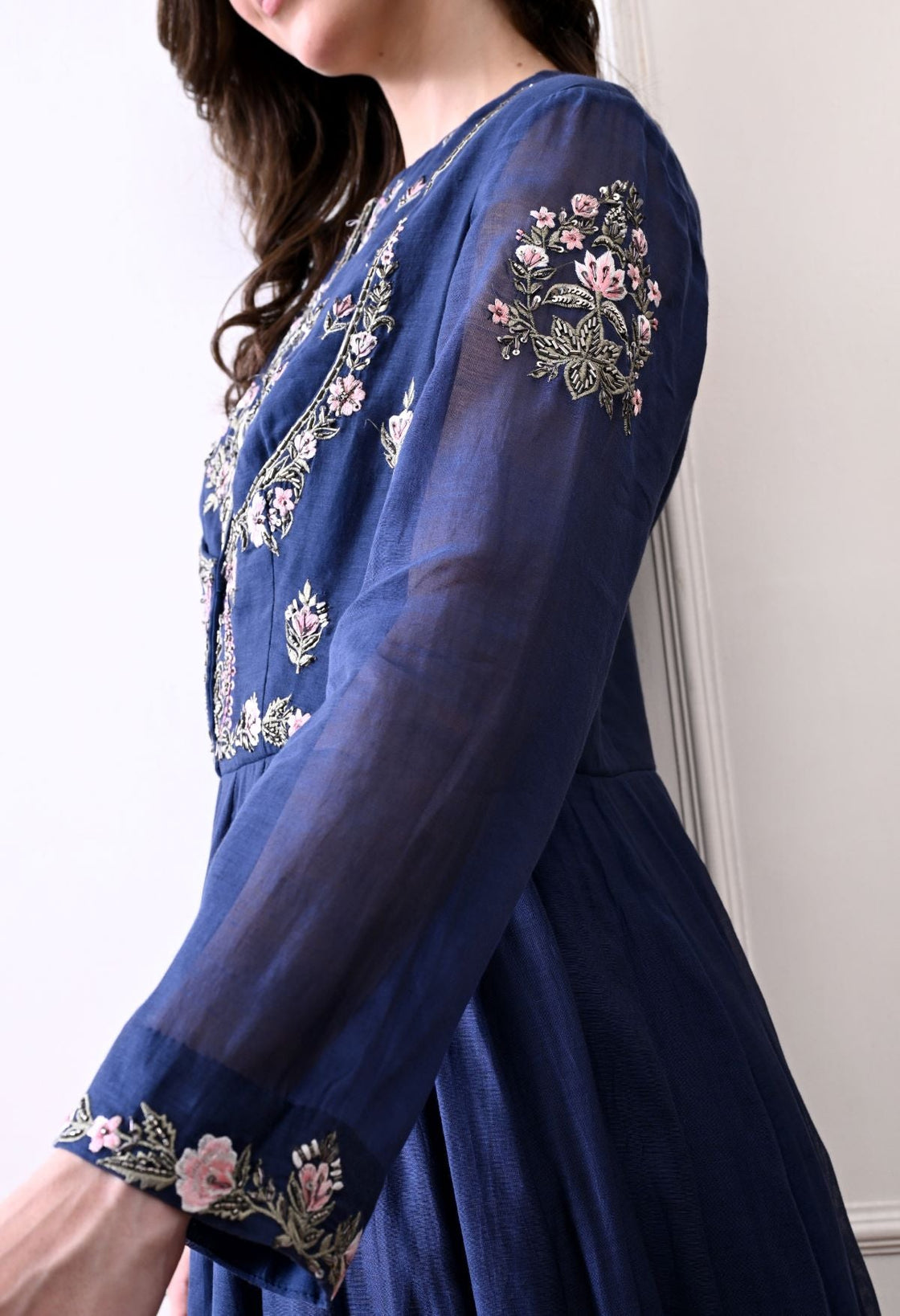 An elegant blue gown with exquisite floral and ornate embroidery - samantchauhan Apparel & Accessories