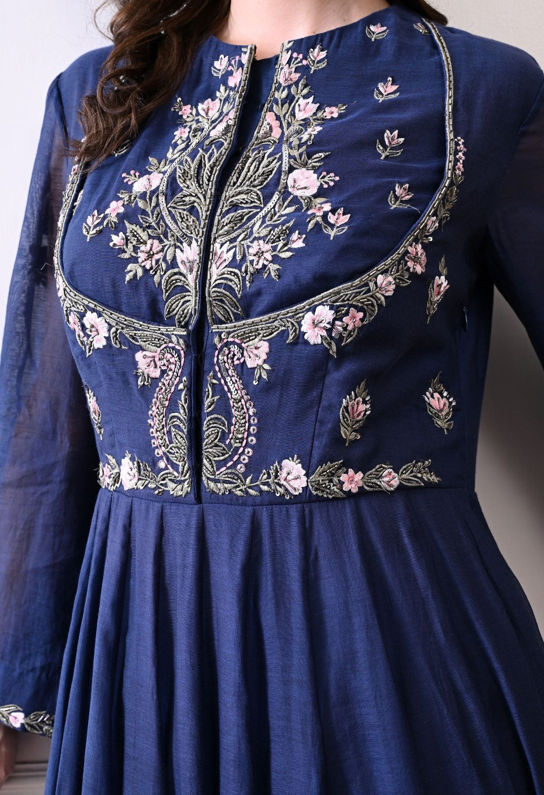 An elegant blue gown with exquisite floral and ornate embroidery - samantchauhan Apparel & Accessories