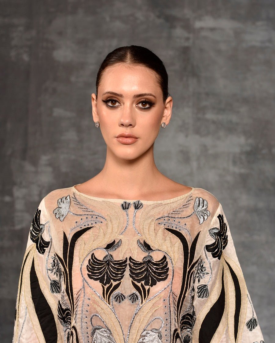 An organza base dress that is adorned with appliqué work in beautiful patterns - samantchauhan Apparel & Accessories