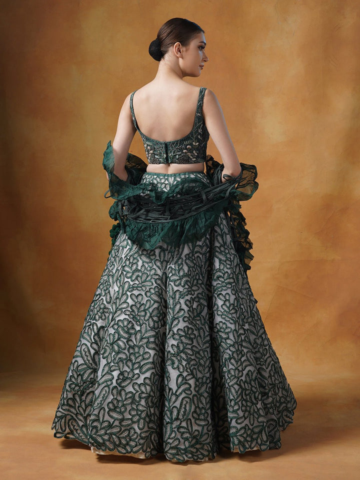 An organza silk lehenga adorned in silk appliqué work and thread embroideries. - samantchauhan Apparel &amp; Accessories