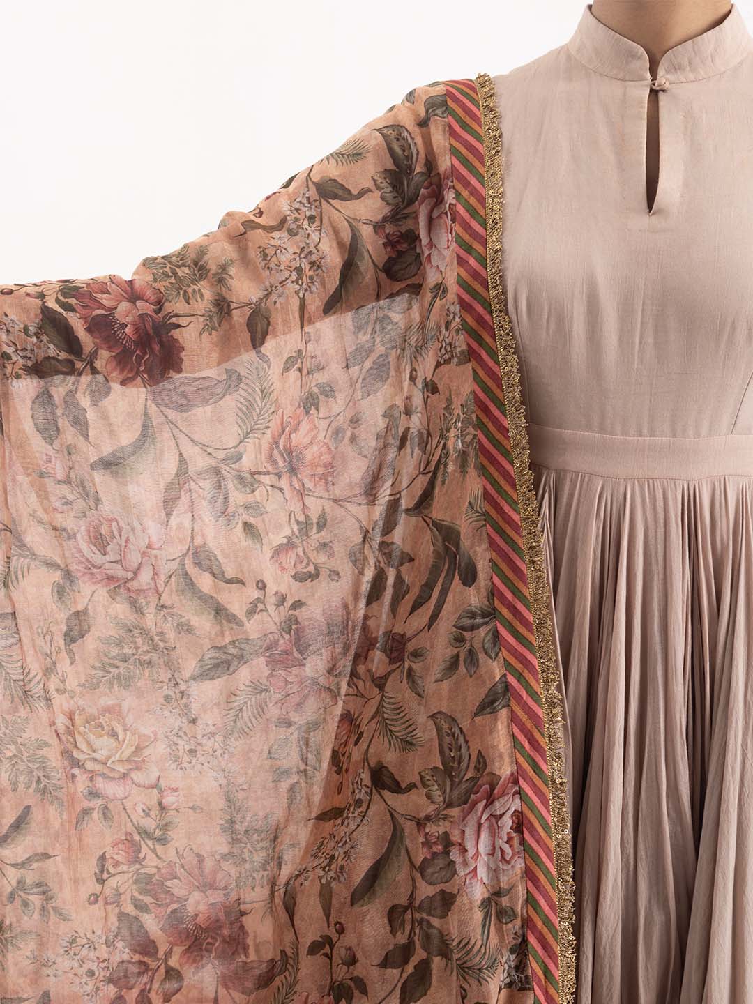 Anarkali paired with a printed dupatta. - samantchauhan Apparel &amp; Accessories