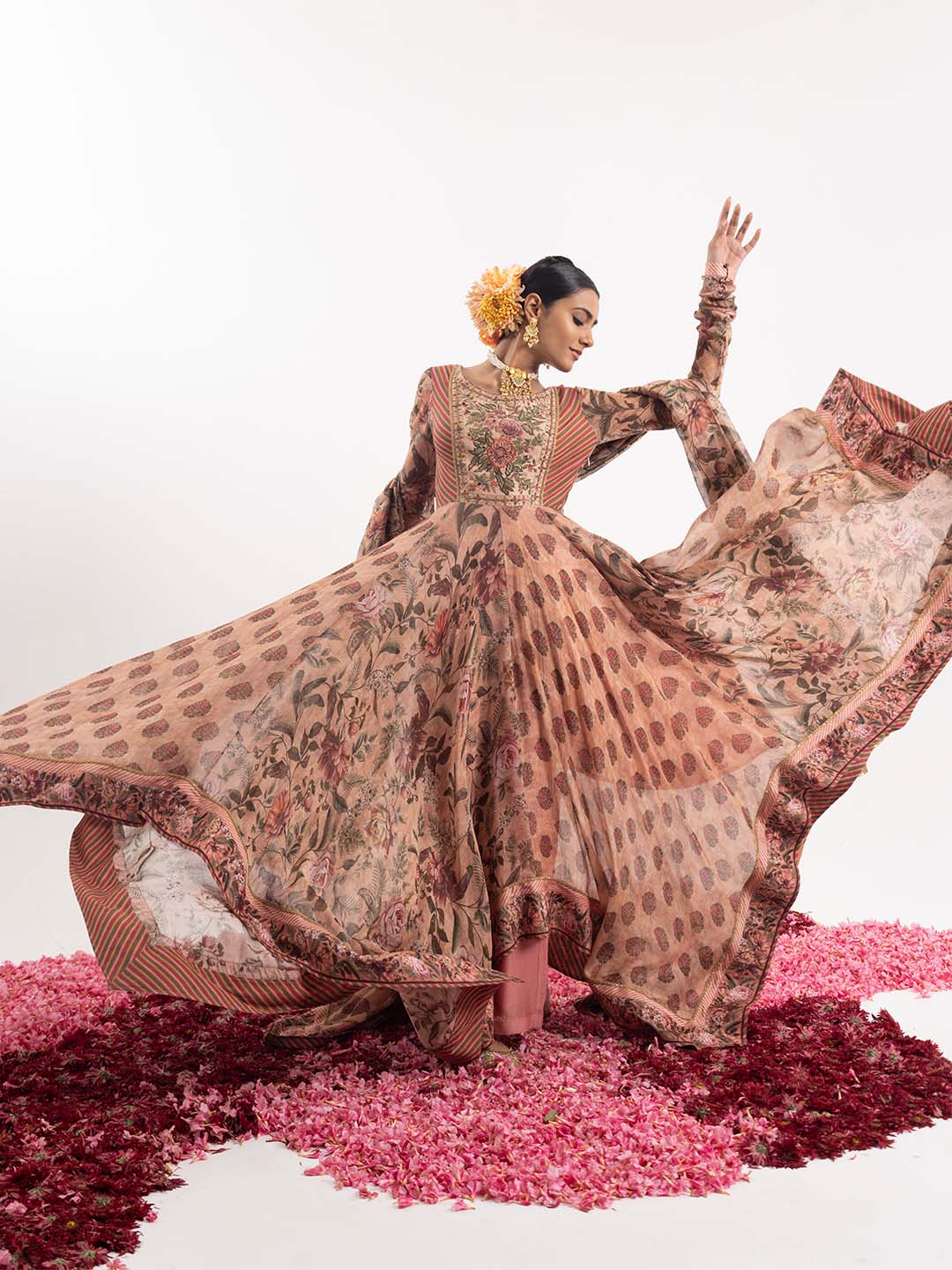Anarkali with delightful blend of printed and embroidered details. - samantchauhan Apparel & Accessories