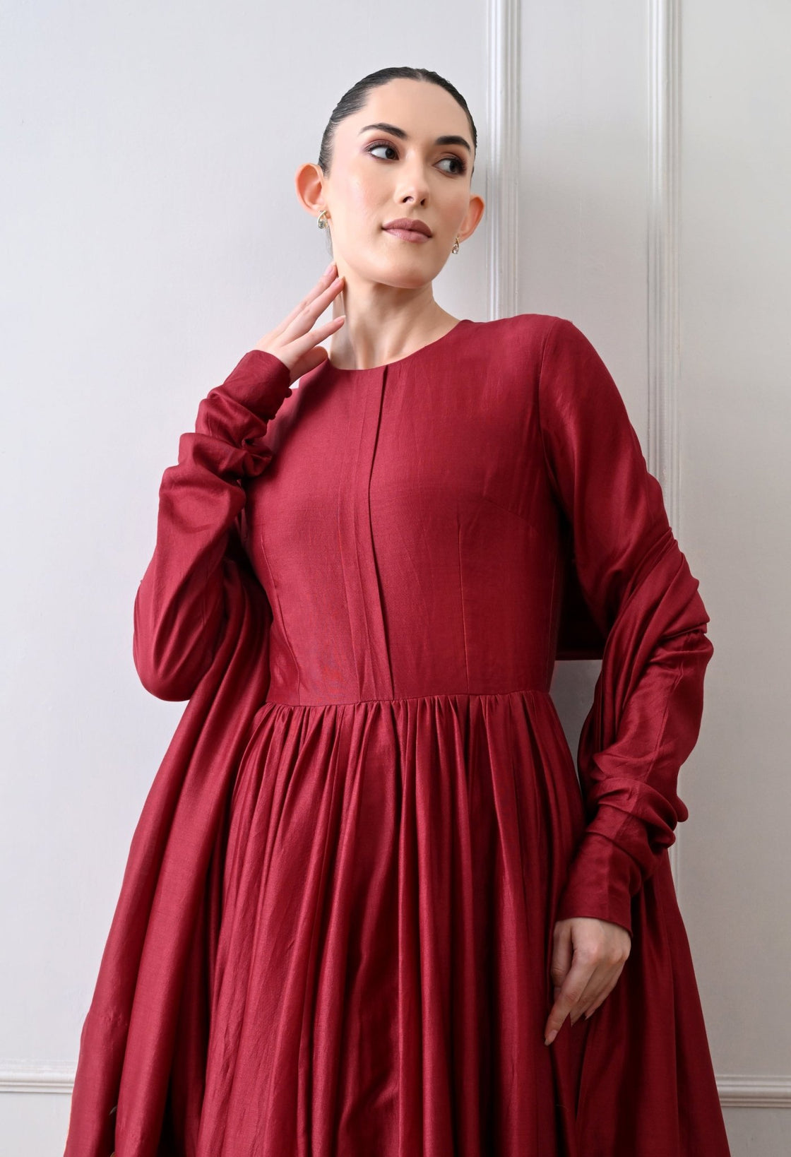 Aurelia Bloom Maroon Anarkali Set - samantchauhan Apparel & Accessories