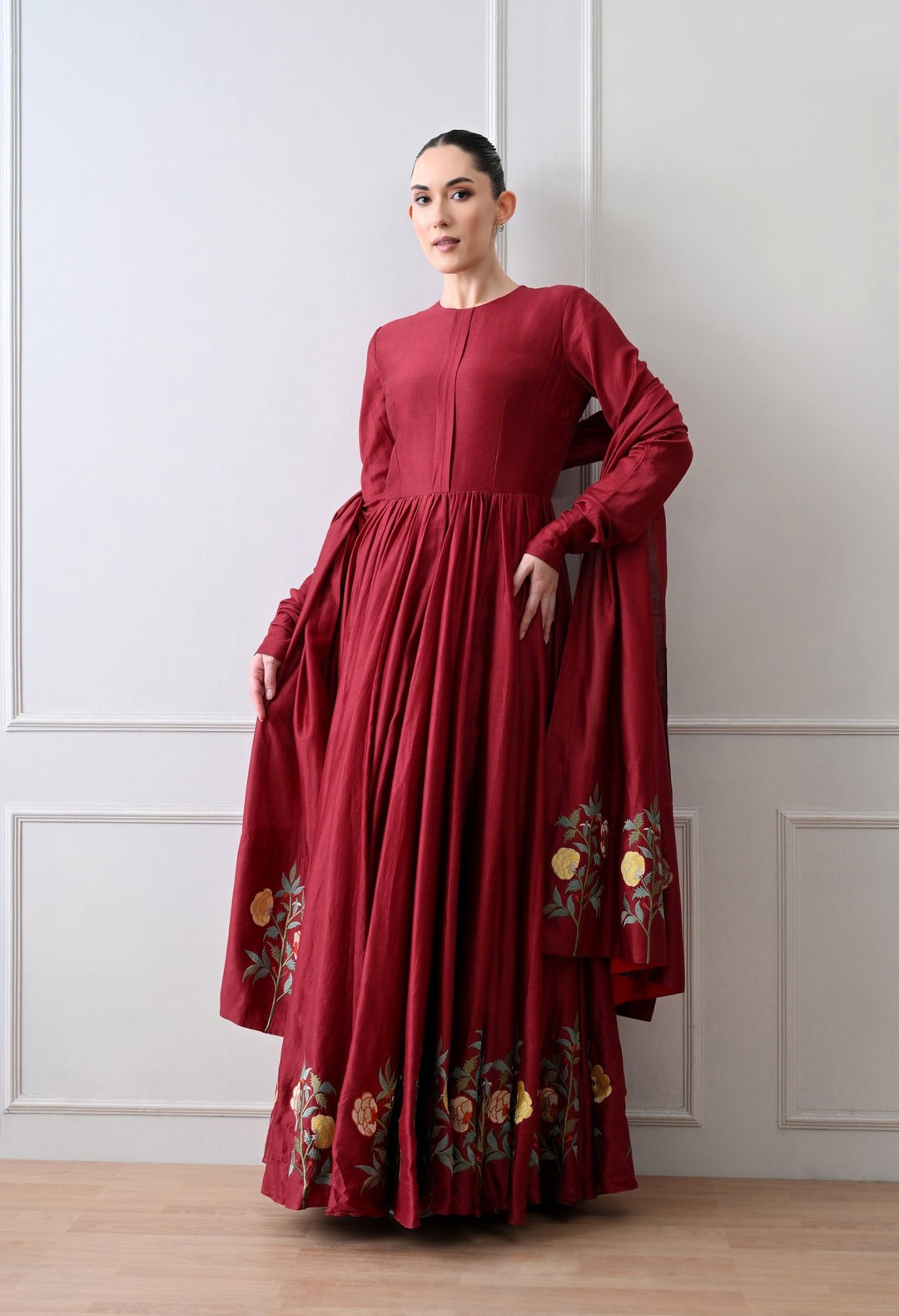 Aurelia Bloom Maroon Anarkali Set - samantchauhan Apparel &amp; Accessories