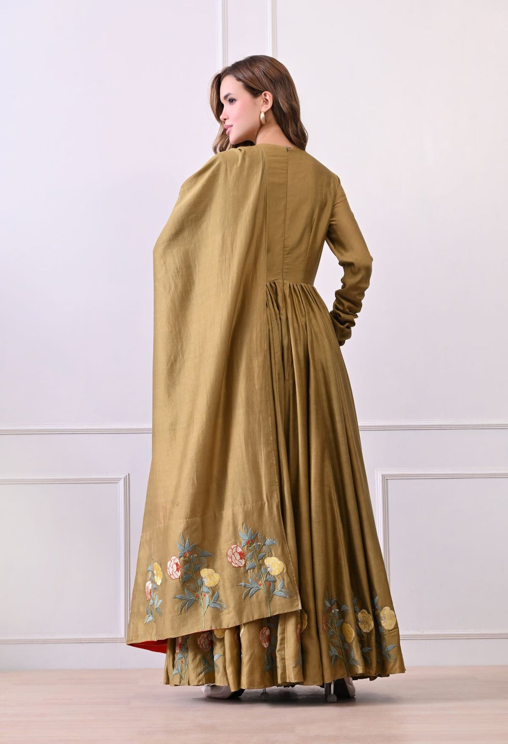 Aurelia Bloom olive Anarkali Set - samantchauhan Apparel & Accessories