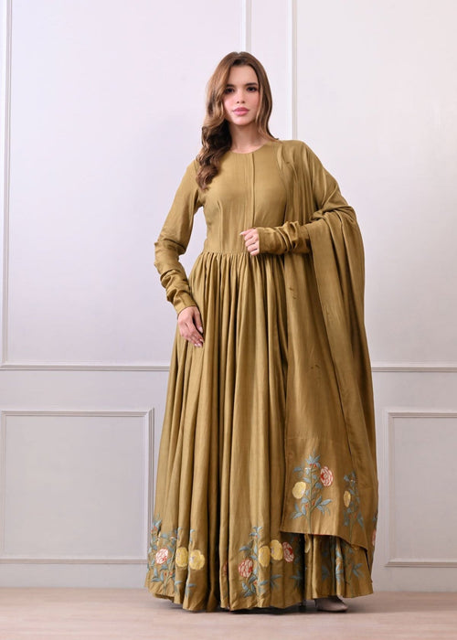 Aurelia Bloom olive Anarkali Set - samantchauhan Apparel & Accessories