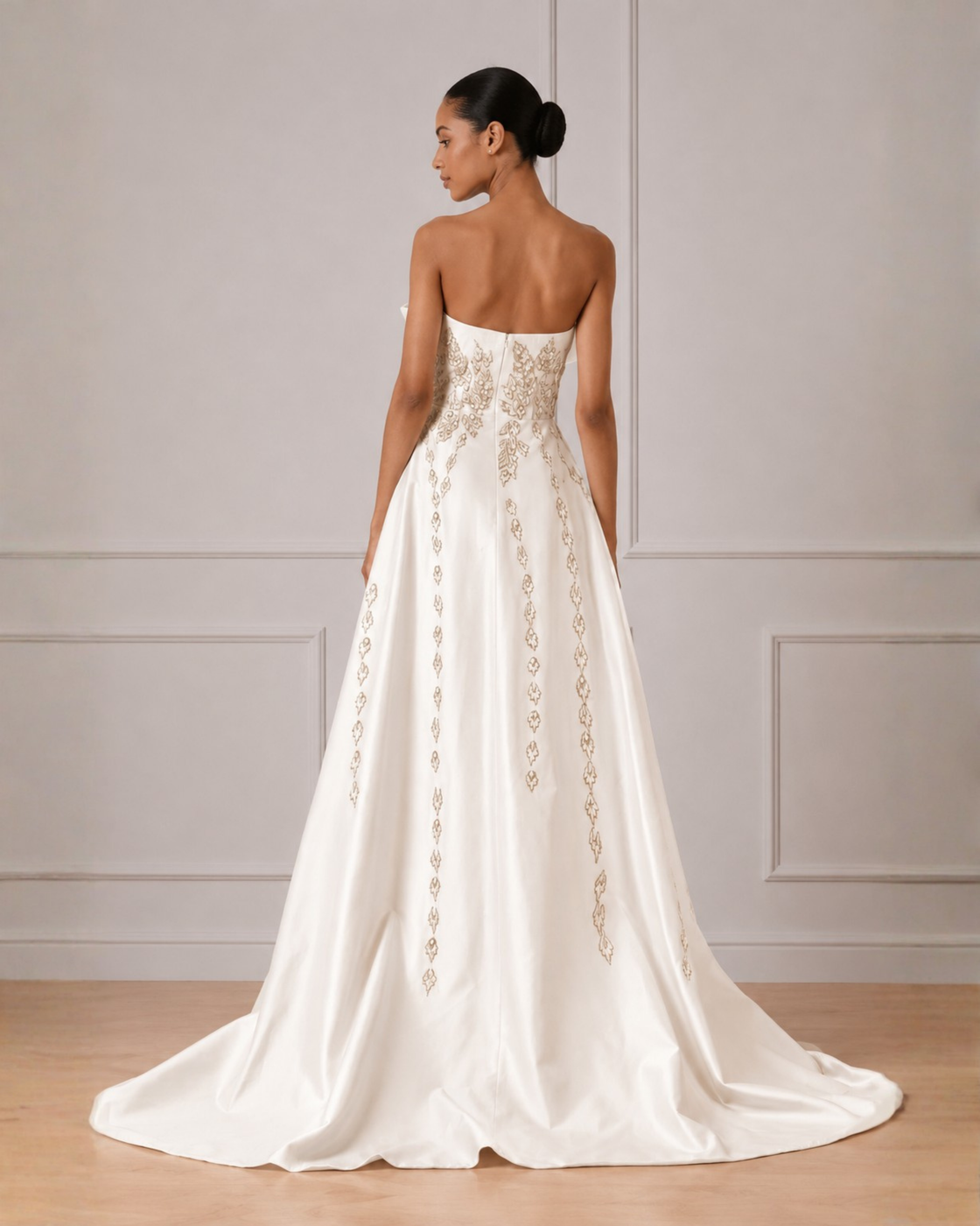 Asymmetrical hem off shoulder gown