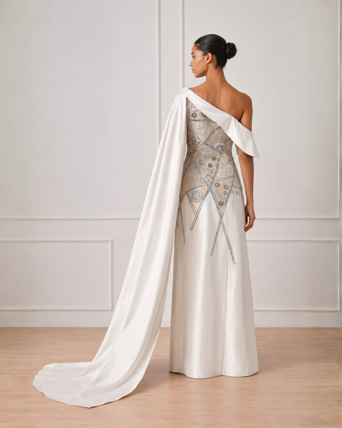 Ruffle gown with cape