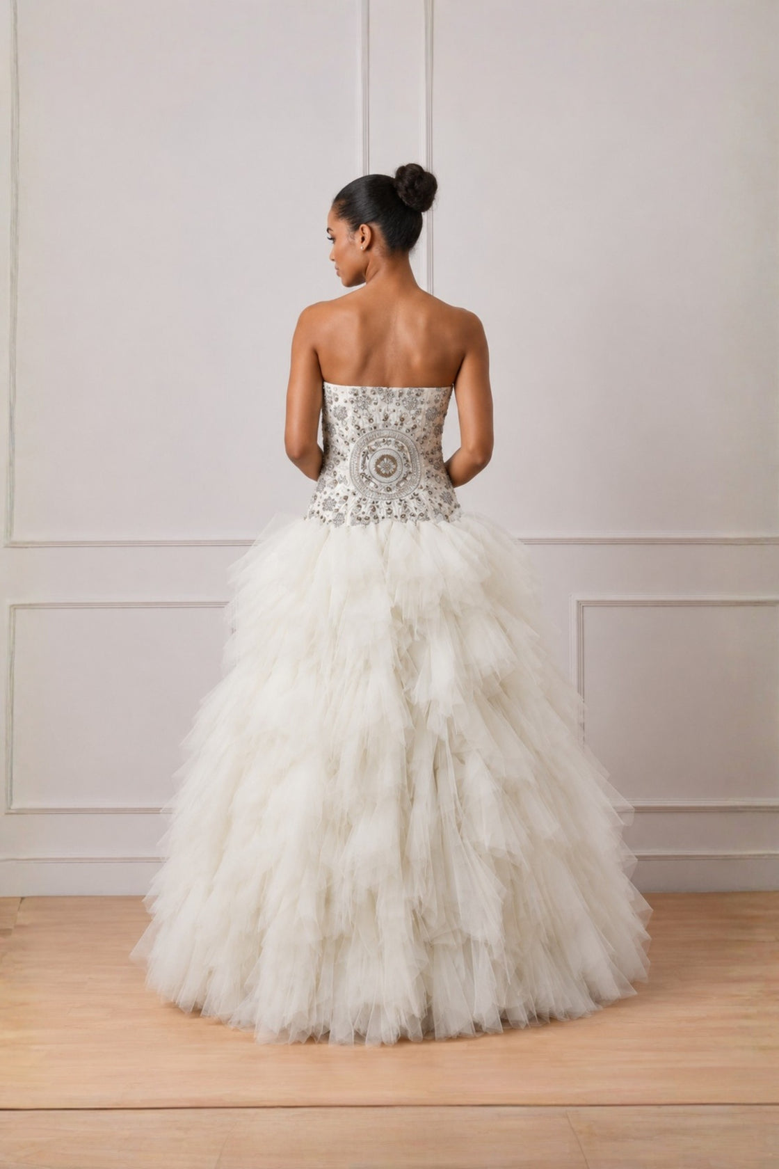 Ivory Celestial Gathered Tulle Ball Gown