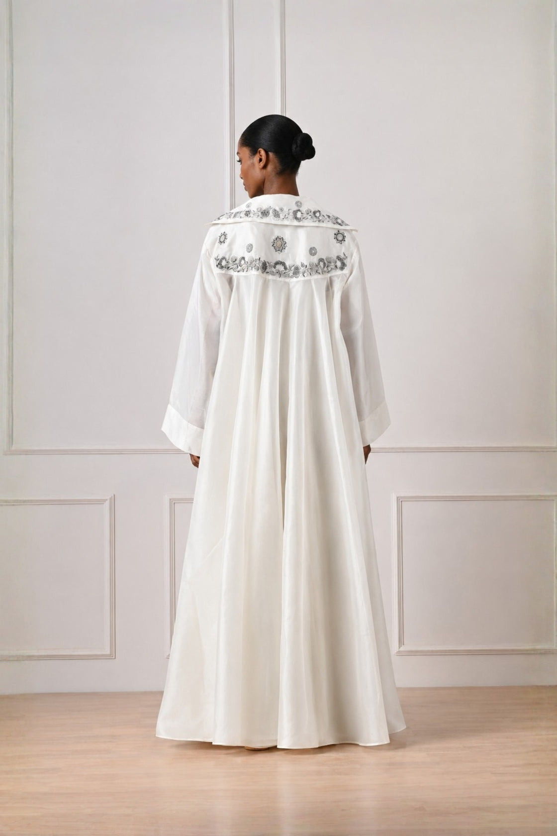 Ivory Embroidered Overlay Jacket With Plain Dress