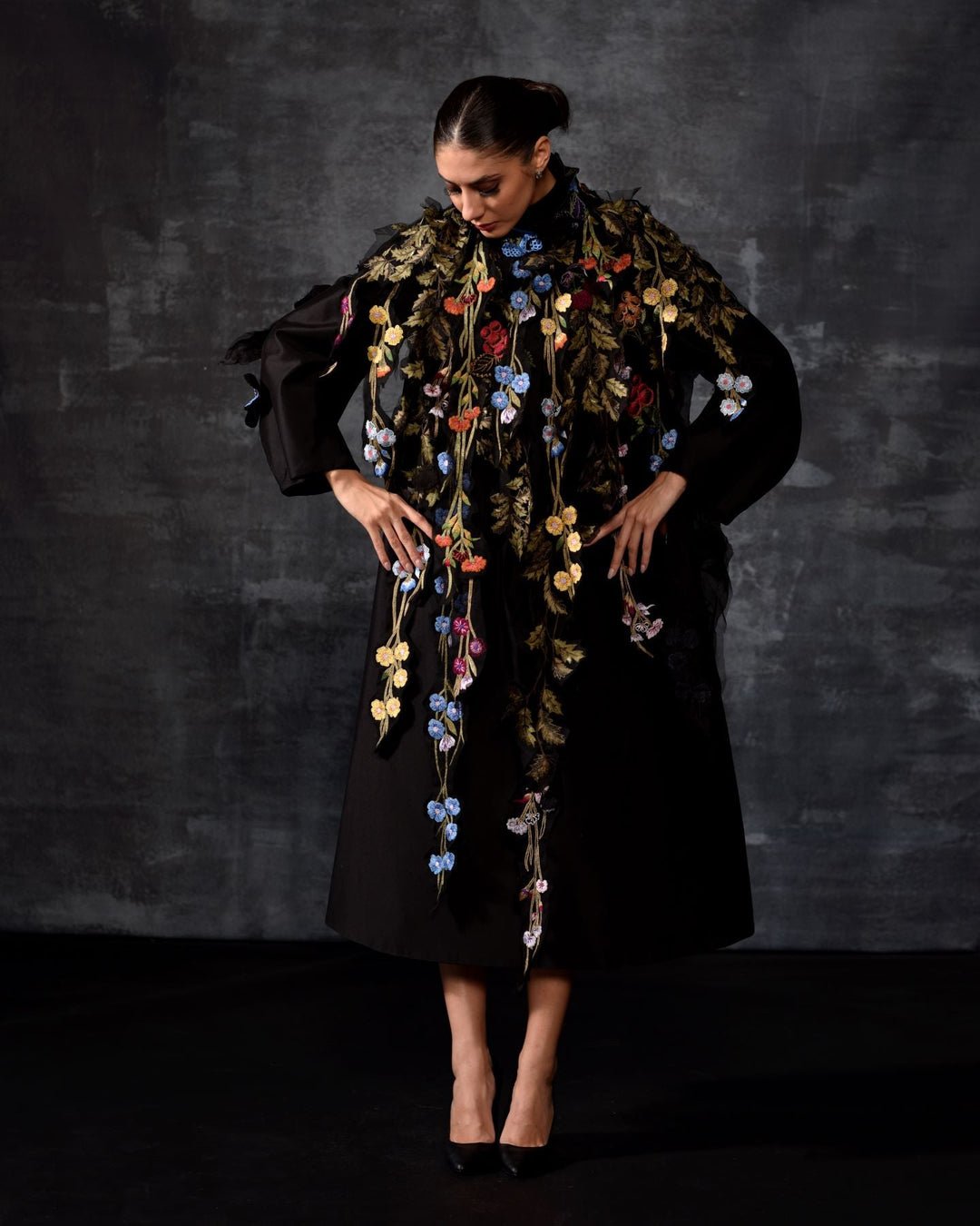 Black Embellished Cape Dress - samantchauhan Apparel &amp; Accessories