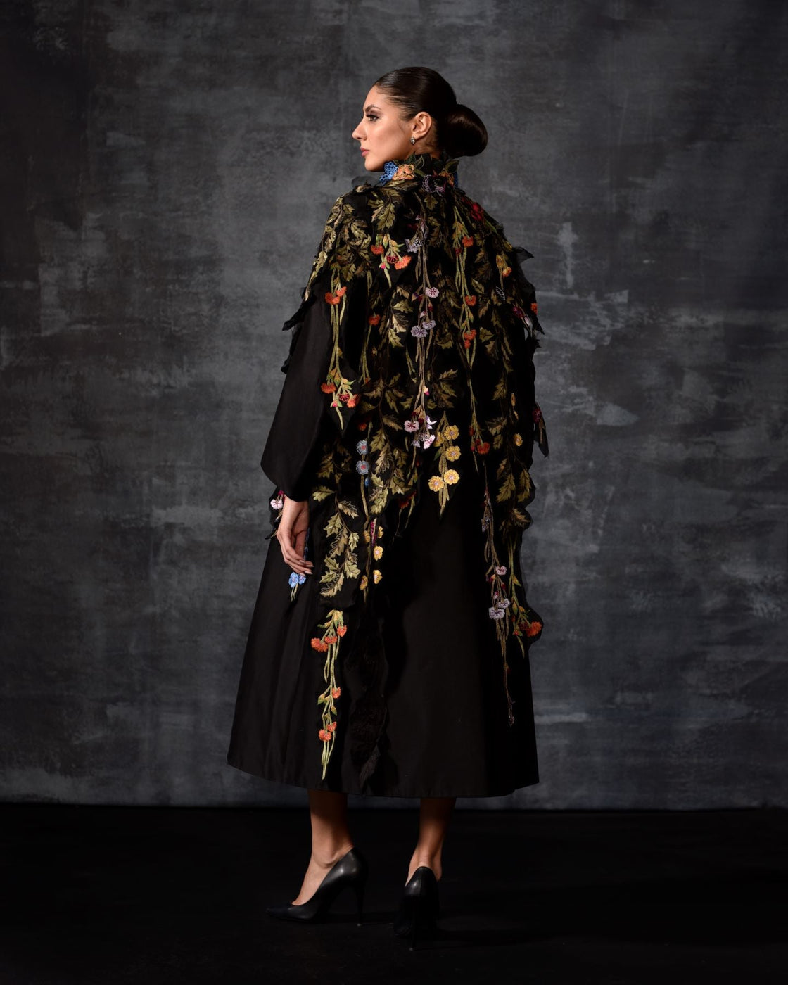 Black Embellished Cape Dress - samantchauhan Apparel & Accessories