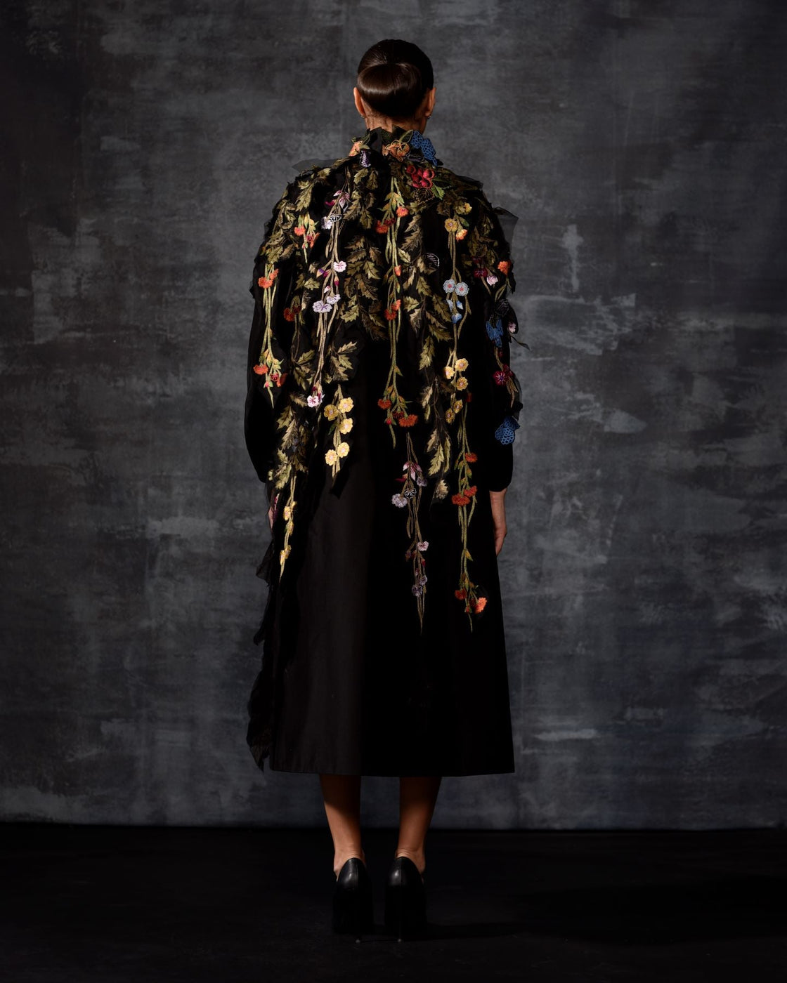 Black Embellished Cape Dress - samantchauhan Apparel & Accessories
