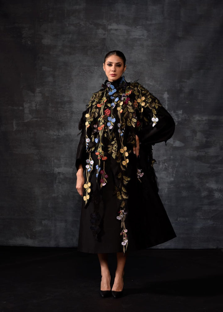 Black Embellished Cape Dress - samantchauhan Apparel &amp; Accessories