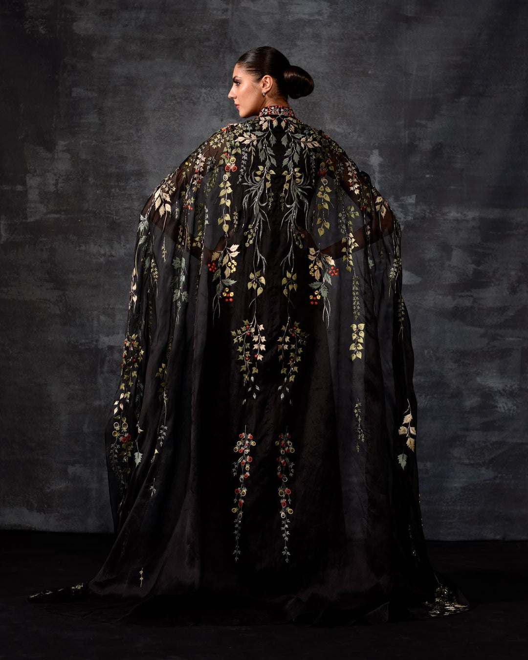 Black Embroidered Cape Gown - samantchauhan Apparel &amp; Accessories