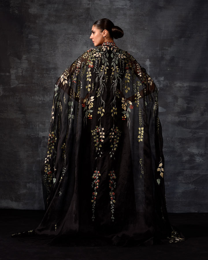 Black Embroidered Cape Gown - samantchauhan Apparel &amp; Accessories