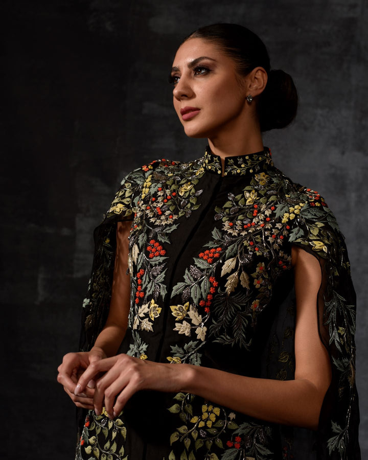 Black Embroidered Cape Gown - samantchauhan Apparel &amp; Accessories