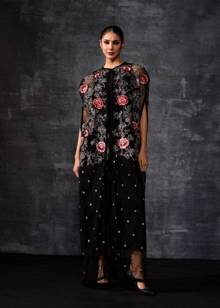 Black Floral Embroidered kaftan - samantchauhan Apparel &amp; Accessories