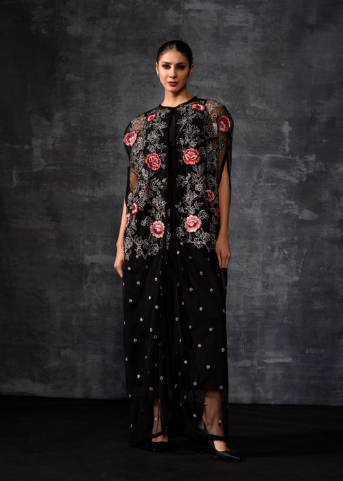 Black Floral Embroidered kaftan - samantchauhan Apparel & Accessories