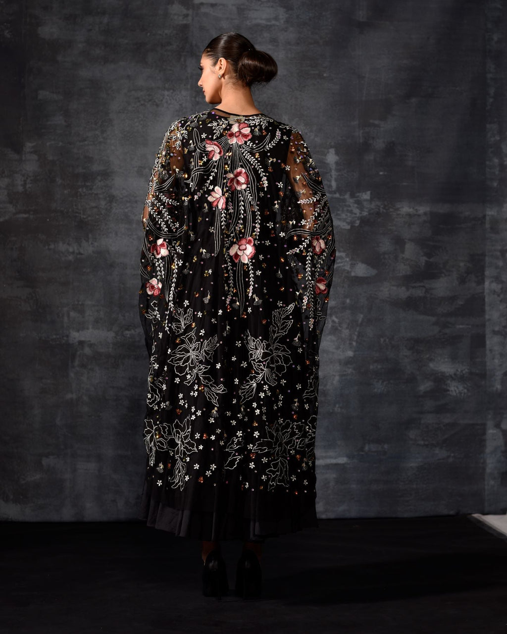 Black Floral Embroidered kaftan - samantchauhan Apparel & Accessories
