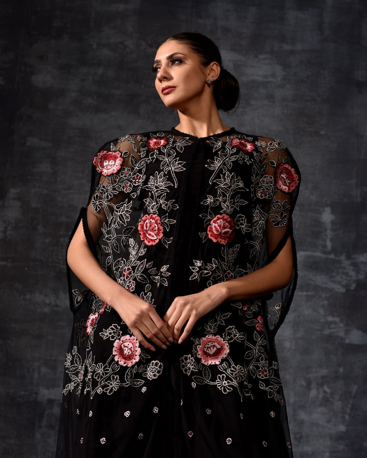 Black Floral Embroidered kaftan - samantchauhan Apparel &amp; Accessories