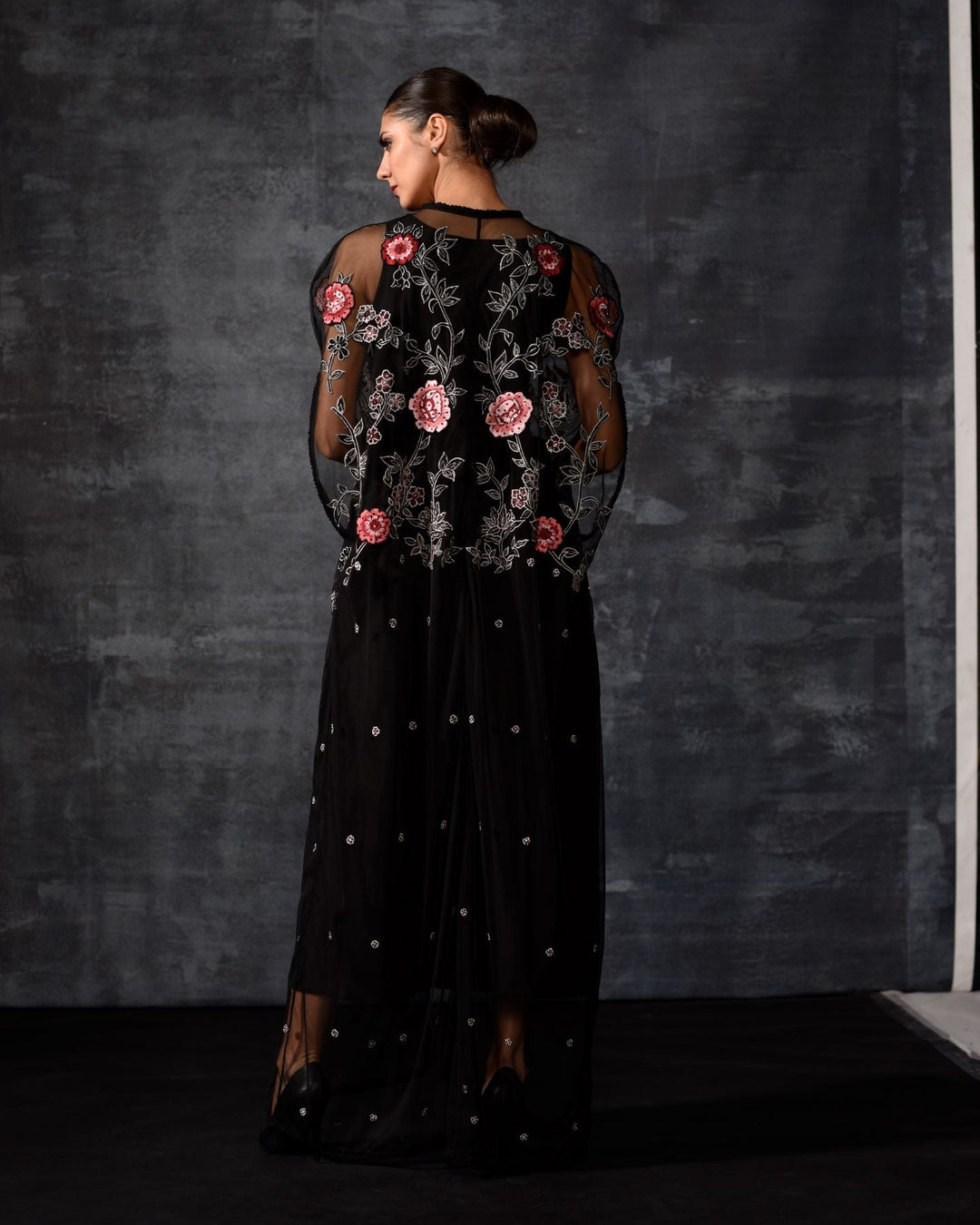 Black Floral Embroidered kaftan - samantchauhan Apparel &amp; Accessories